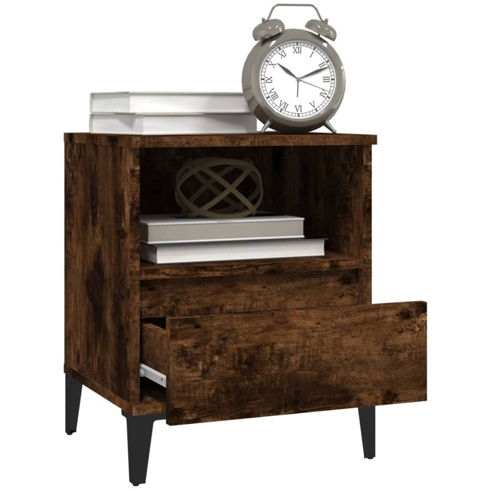 vidaXL Single Drawer Single Shelf Smoked Oak Bedside Cabinet Set of 2 Image 3
