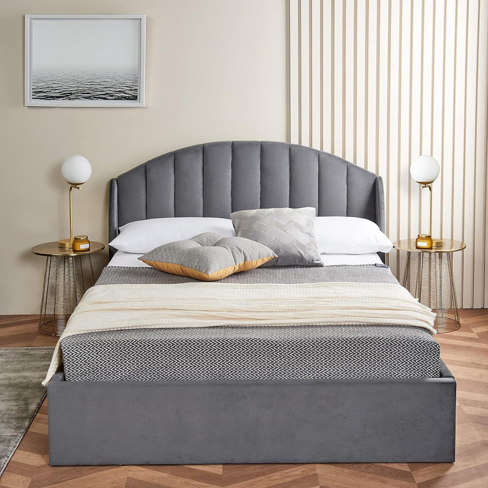 Home Treats King Size Velvet Winged Headboard Ottoman Storage Bed Frame with Mattress Image 3