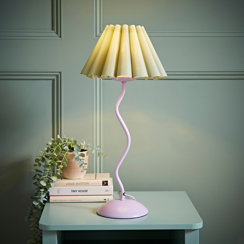 ValueLights Wiggle Sage and Pale Purple Pleated Scallop Shade Table Lamp and LED Bulb Image 2