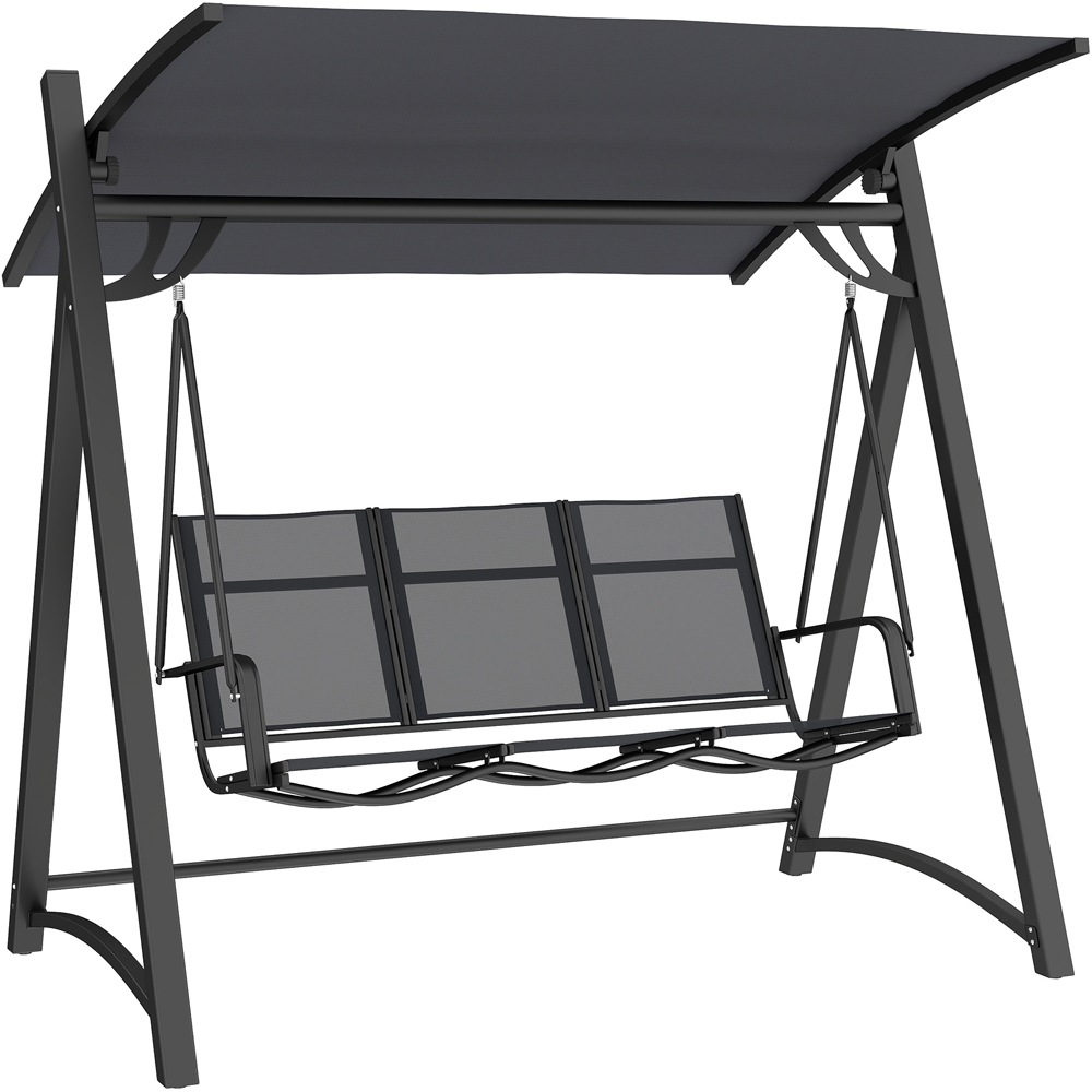 Outsunny 3 Seater Grey Garden Swing Chair with Adjustable Canopy Image 2