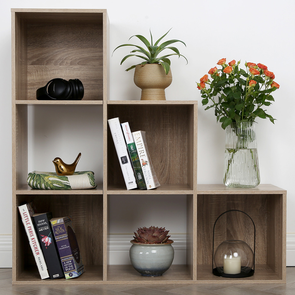 Jane 6 Shelf Oak Ladder Cube Storage Unit Image 1