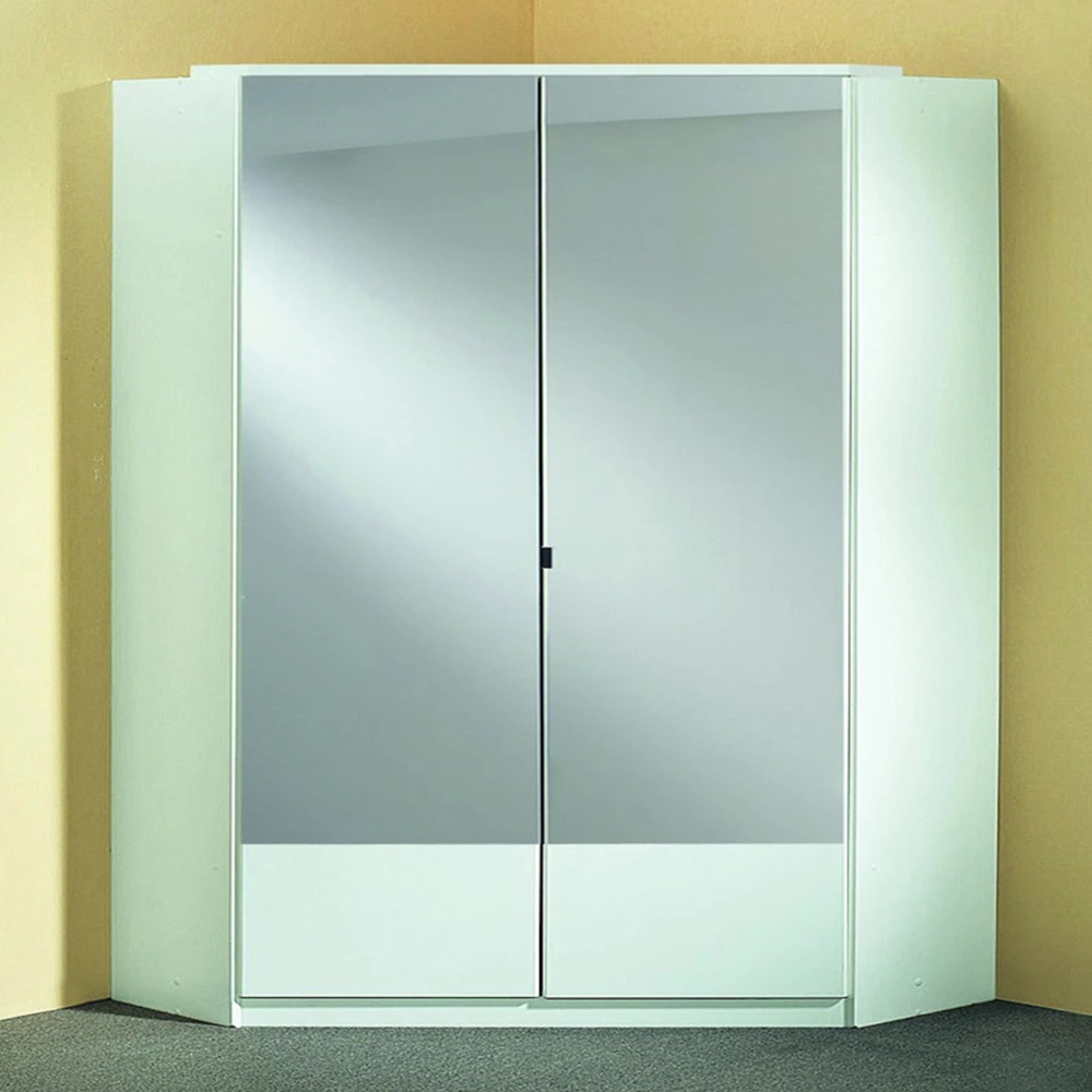 TJ'S Sligo 2 Door White Mirrored Corner Wardrobe Image 1
