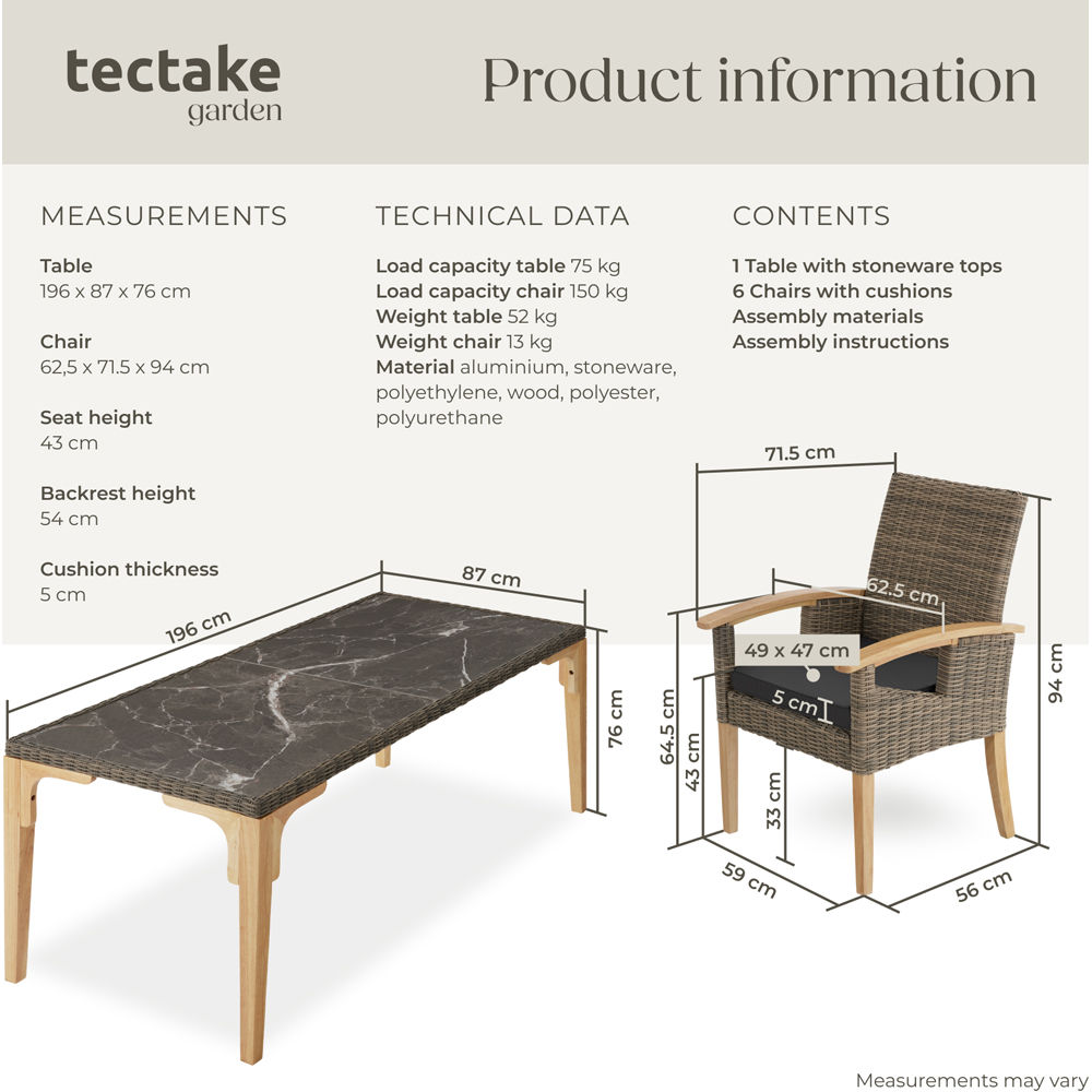 tectake Foggia Rosarno 6 Seater Rattan Garden Dining Set Natural Image 9