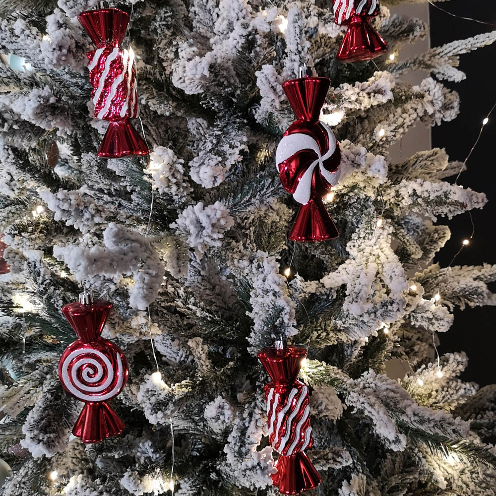 Samuel Alexander Red and White Candy Stripe Hanging Christmas Decoration 15cm 5 Pack Image 7