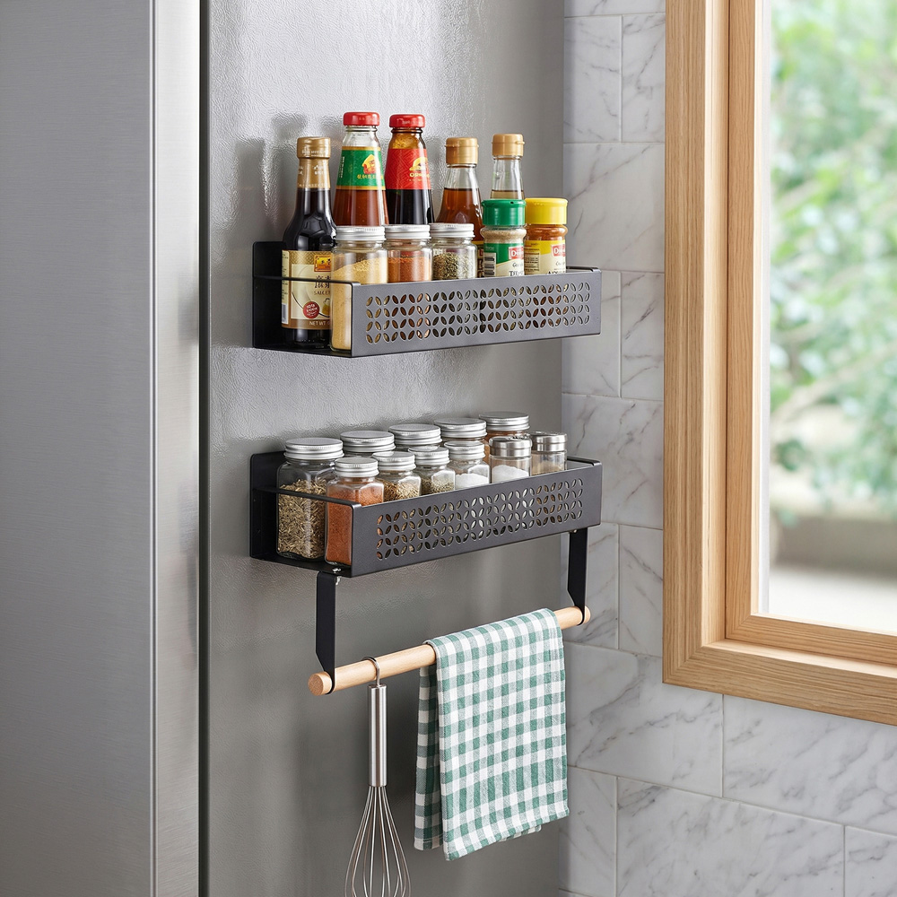 Living and Home Black Magnetic Fridge Side Storage Rack 2 Pack Image 2