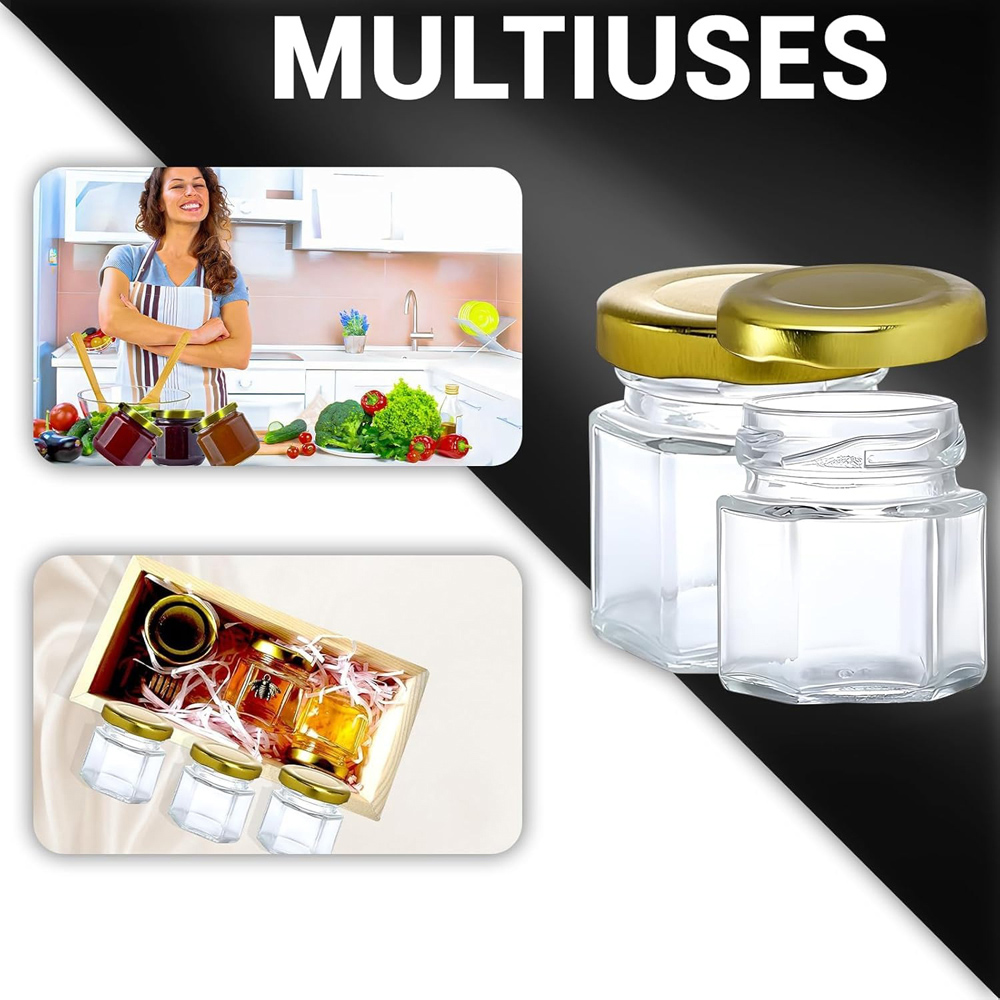 ATEK Clear Mini Hexagonal Glass Jar with Gold Lids 45ml 30 Pack Image 5