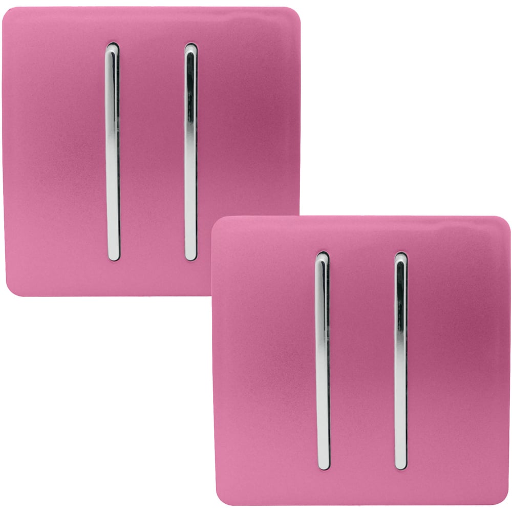 Trendi Switch 2 Gang 1 or 2 Way Candy Pink Rocker Light Switch 2 Pack Image 1