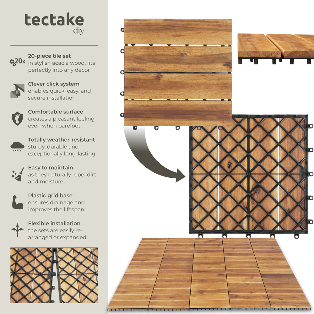 tectake Tabula 4 Slats Terrace Tiles 20 Pack Image 6