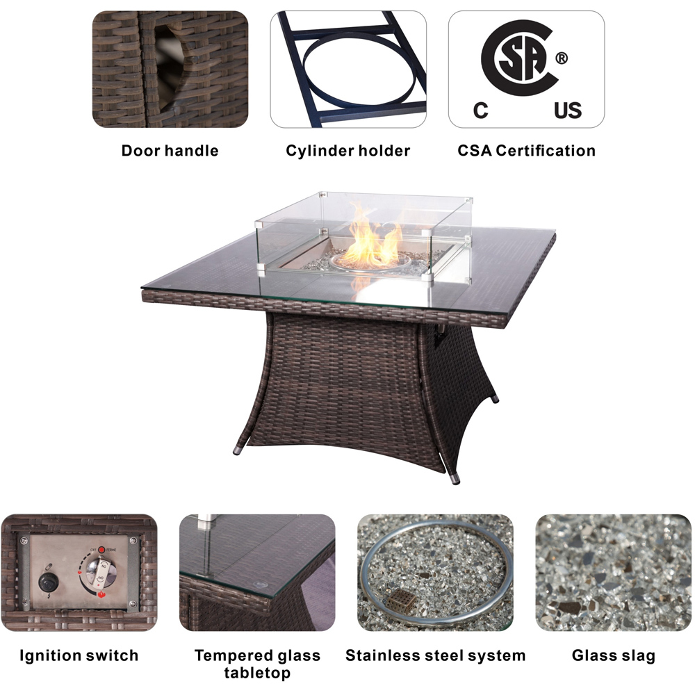 Direct Wicker Brown Square Fire Pit Dining Table Image 6