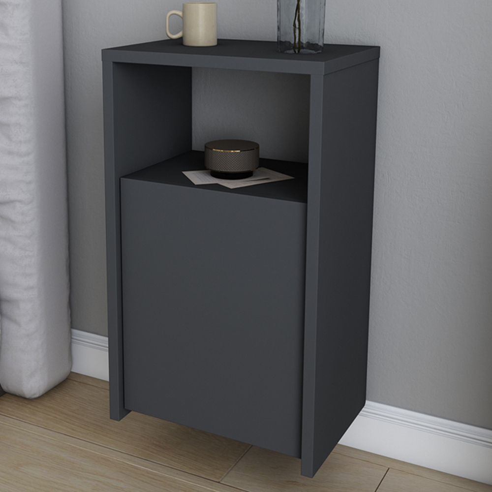 Decorotika Carlin Single Door Single Shelf Anthracite Bedside Table Image 1
