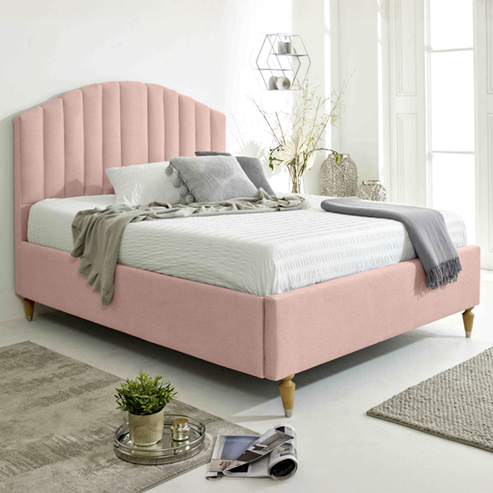 Eleganza Henrik King Size Pink Arlington Fabric Bed Frame with Curved Headboard Image 1
