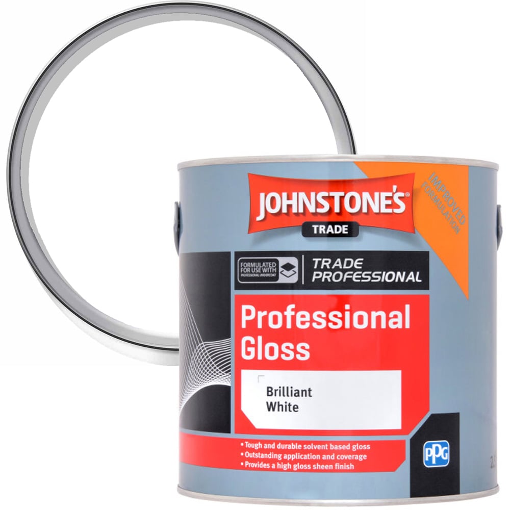 Johnstone's Trade Brilliant White Gloss Sheen Paint 2.5L Image 1