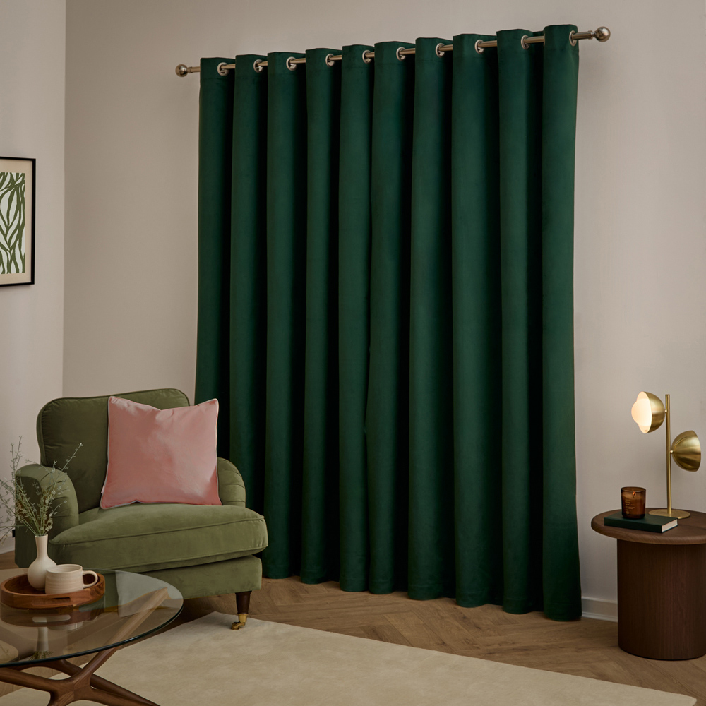 Furn The Ultimate Emerald Velvet Blackout Eyelet Curtains 168 x 137cm Image 2