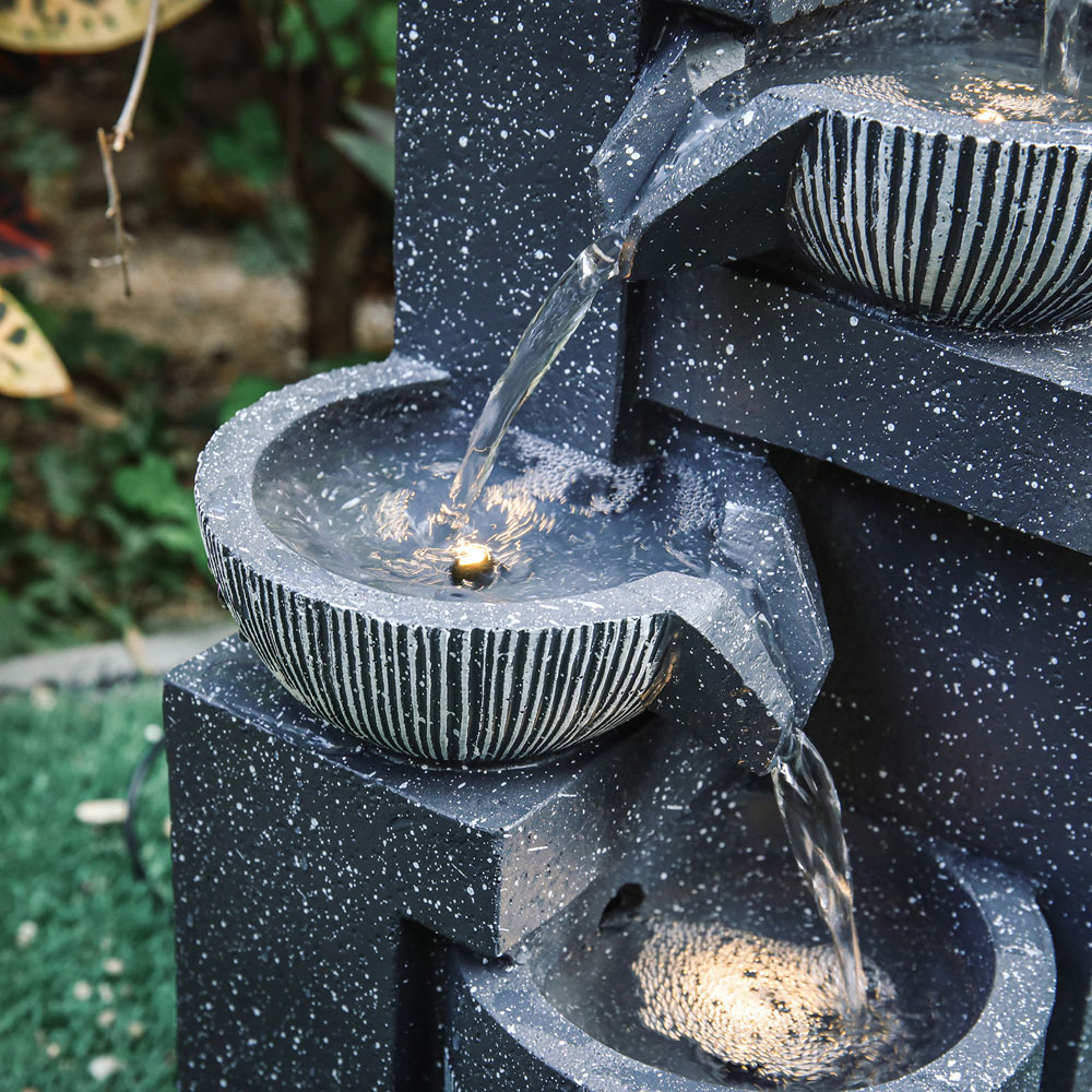 Living and Home Multi Tier Grey Rockery Fountain with LED Light Image 5