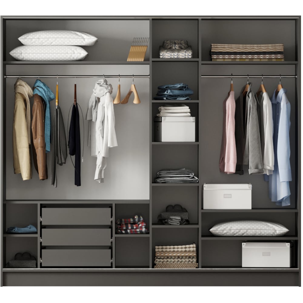 Evu MILANO XL Sliding Door Walnut and Anthracite Wardrobe Image 4