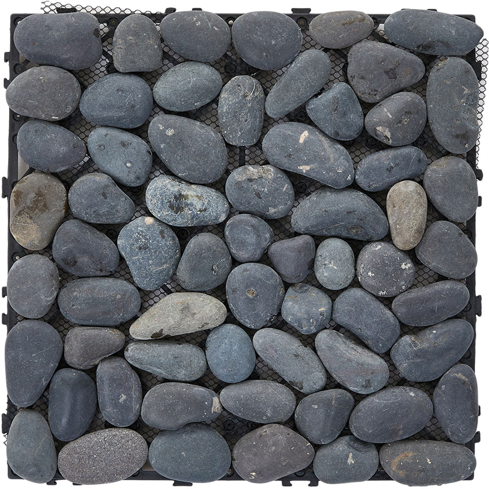 Living and Home Dark Grey Non Slip Faux Natural Pebble Interlocking Floor Tile 6 Pack Image 1