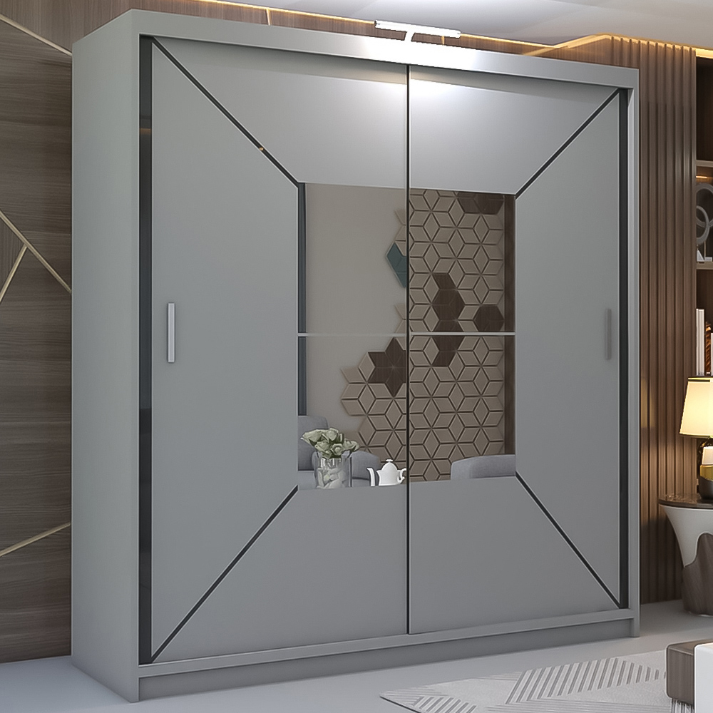 M N Furniture Nicle 2 Door Grey Mirrored Sliding Wardrobe 120cm Image 1