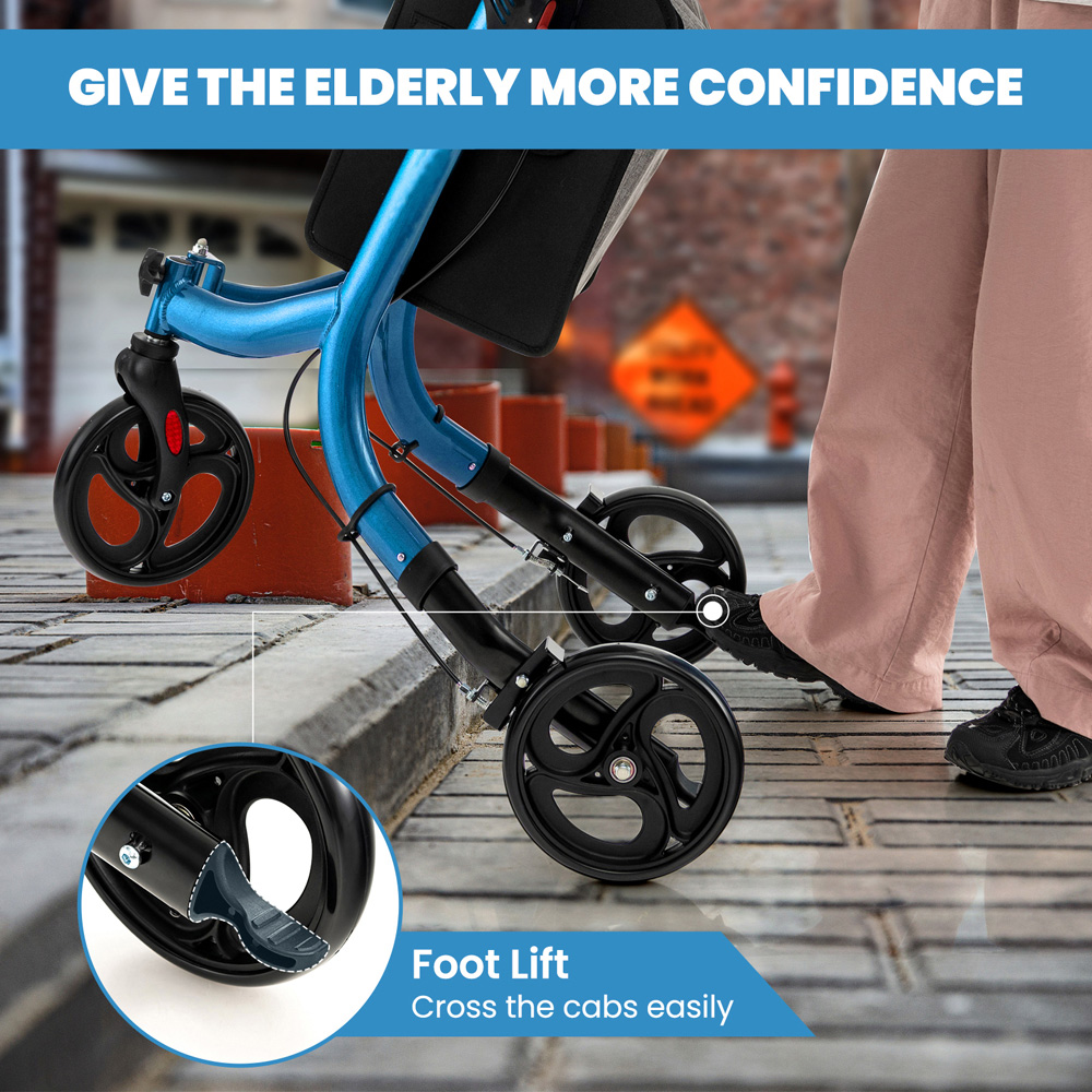 Costway Blue Folding Aluminium Rolling Walker with Zippered Storage Bag Image 5