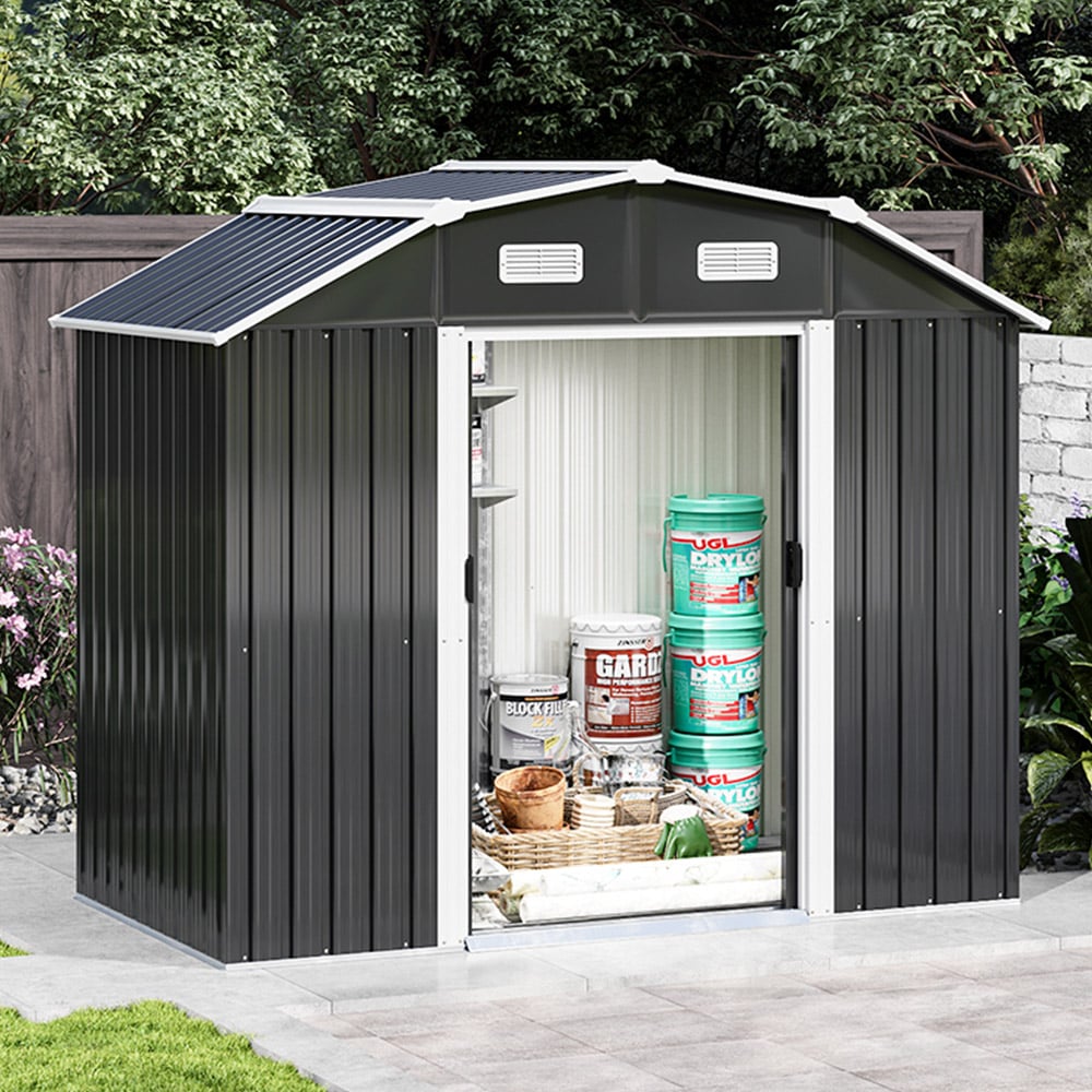 Living and Home 7.7 x 4.3ft Galvanised Steel Acrylic Storage Shed Black Image 2