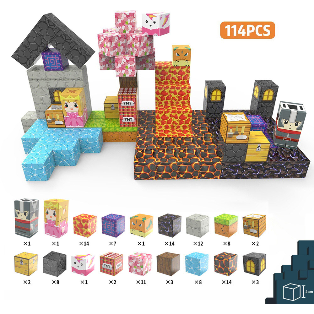 H&O Direct 114 Piece Princess and Knight Magnetic Building Block Cube Set Image 7