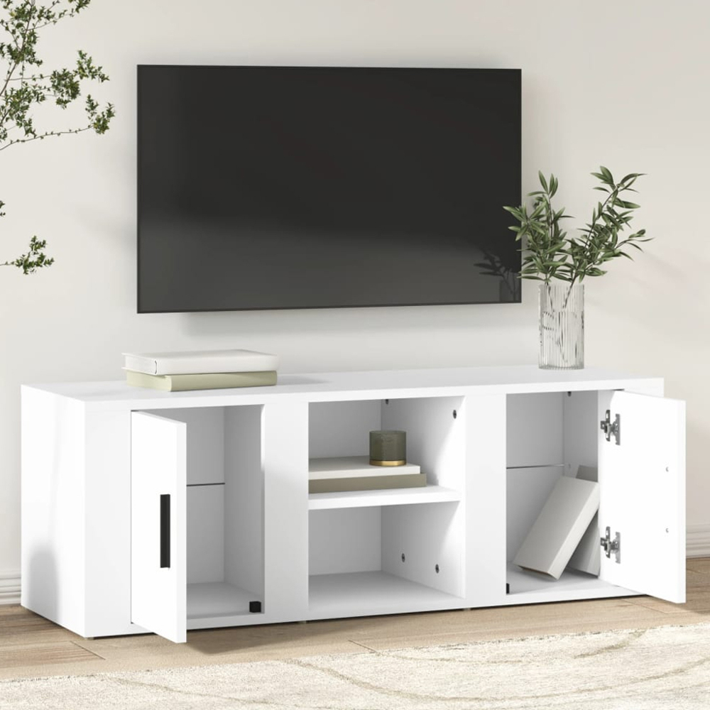 vidaXL 2 Door 2 Shelf White TV Cabinet Image 1