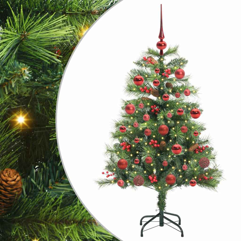 vidaXL 150 LED Pre-Lit Red Baubles Green Artificial Christmas Tree 5ft Image 2