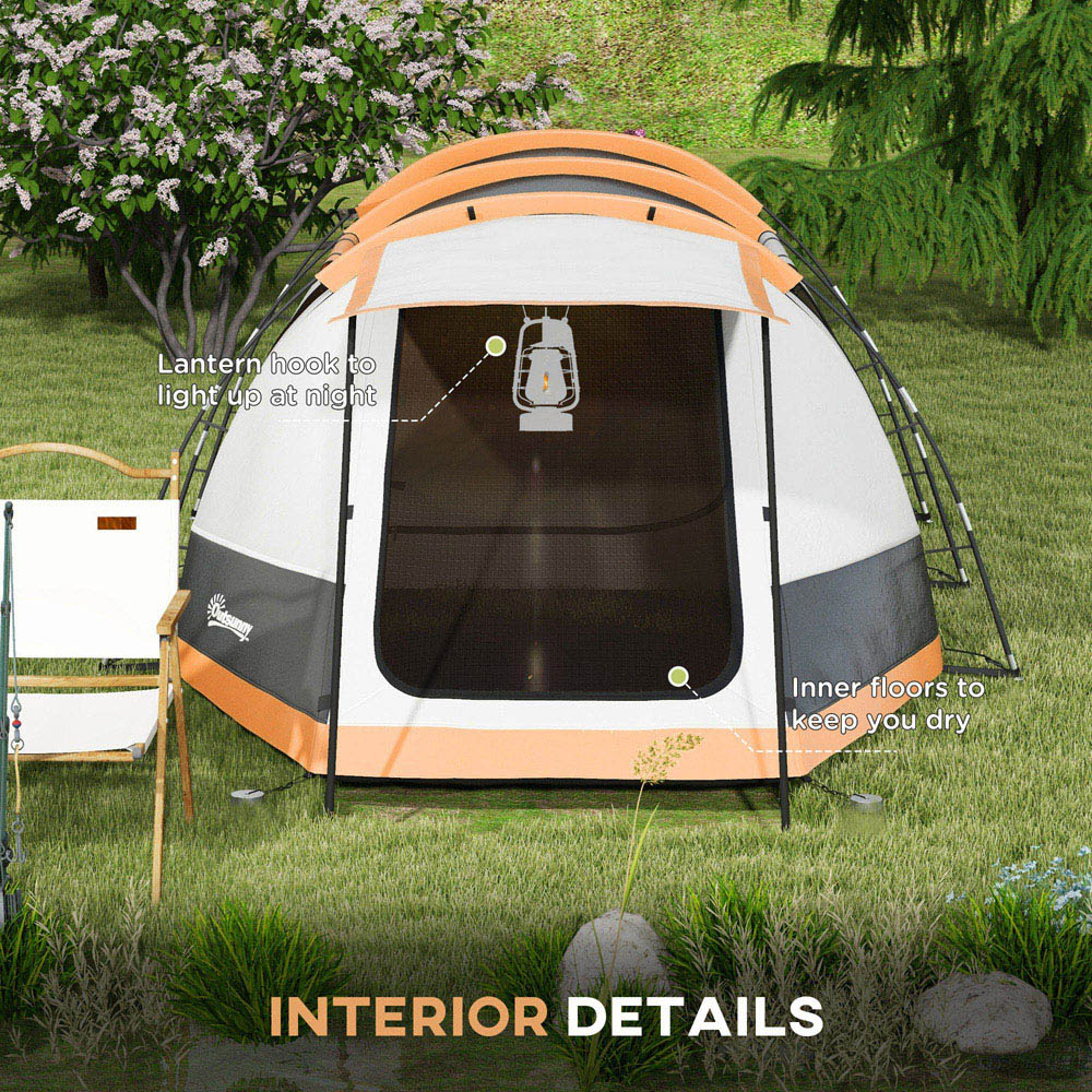 Outsunny 3-4 Person Waterproof Tunnel Camping Tent Orange Image 6