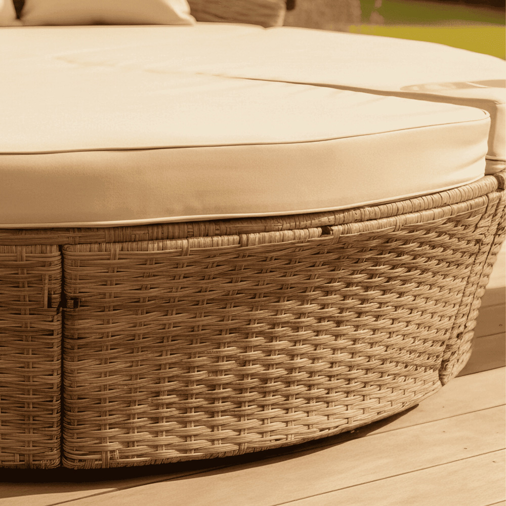 Home Source Amara Cream Rattan Upholstered Day Bed with Sunshade Image 5