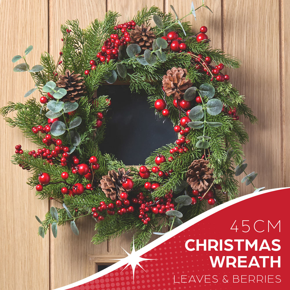 The Christmas Workshop Artificial Wreath with Pinecones Eucalyptus and Red Berries 45cm Image 4