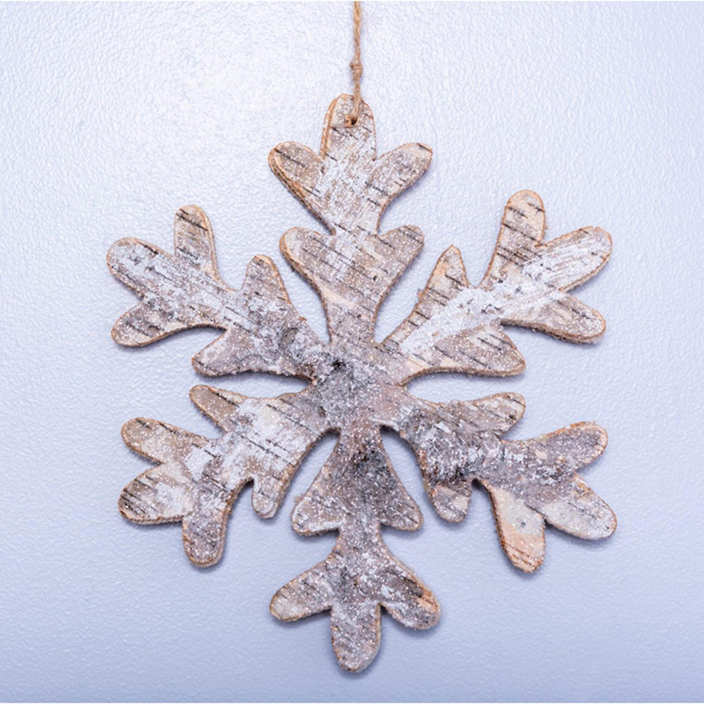 Shatchi Birch Bark Wooden Snowflake Shape Christmas Decoration 20cm Image 2