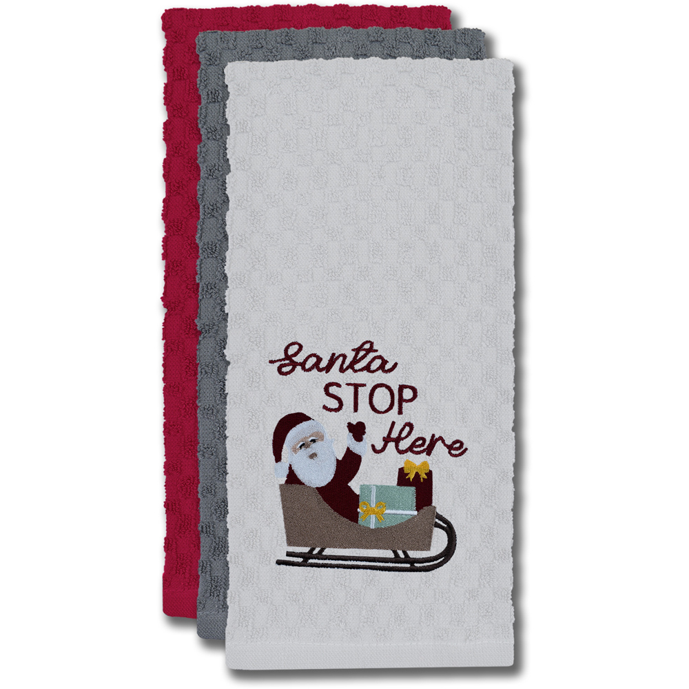 Noel Square Santa Stop White Tea Towel 3 Pack Image 3