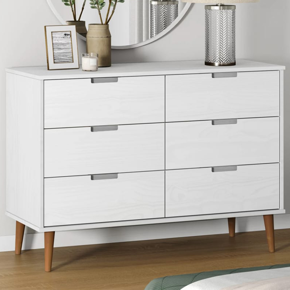 vidaXL Molde 6 Drawer White Solid Wood Pine Storage Cabinet Image 1
