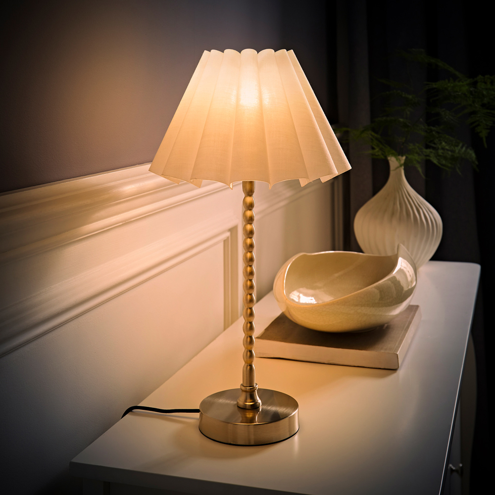 ValueLights Maeve White and Chrome Scallop Pleated Tapered Shade Bobbin Bobble Table Lamp and Bulb Image 6