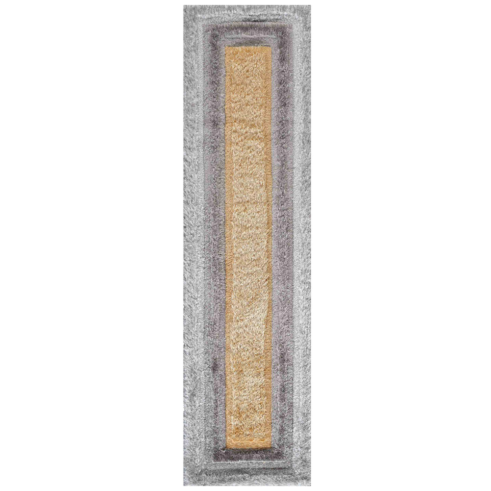 Desire Rug Modern Ochre Bordered Shimmer Soft Shaggy Area Rug 60 x 220cm Image 1