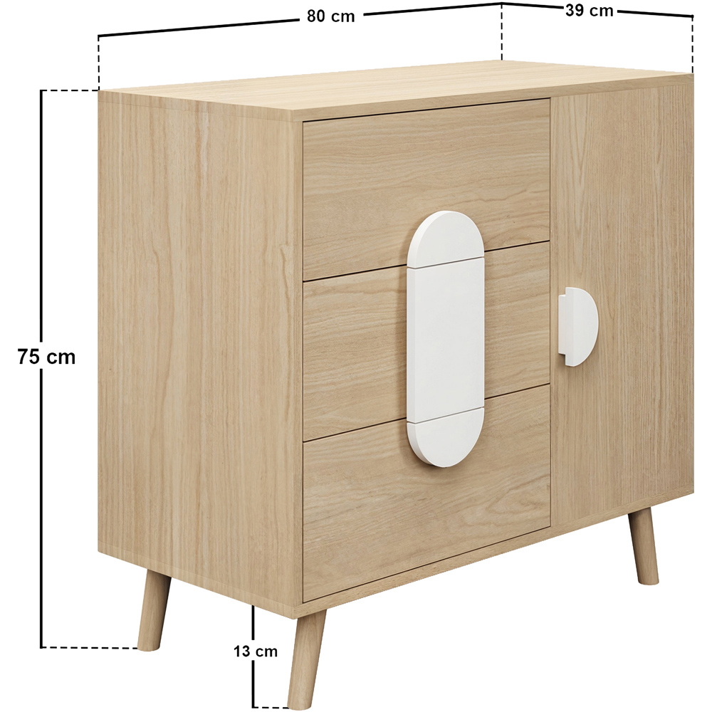 Flair Noah Single Door 3 Drawers Oak and White Cabinet Image 7