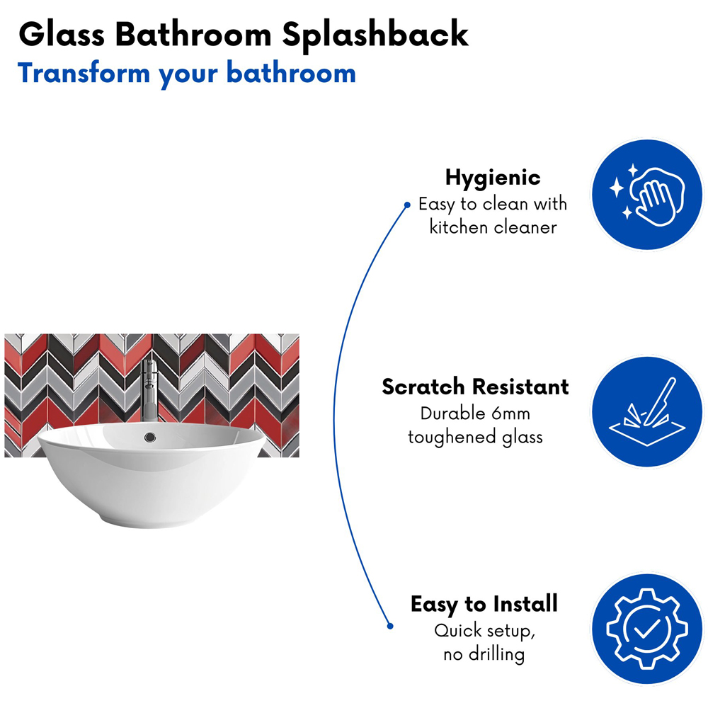 Warren Reed Designer Red Grey Geometric Pattern Glass Bathroom Splashback 25 x 60cm Image 4