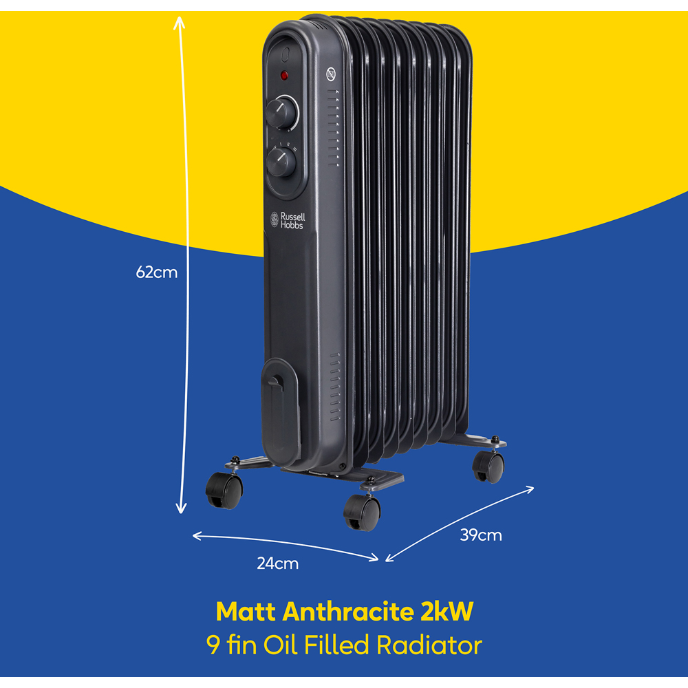 Russell Hobbs Matt Anthracite 9-Fin Oil Filled Radiator 2000W Image 9