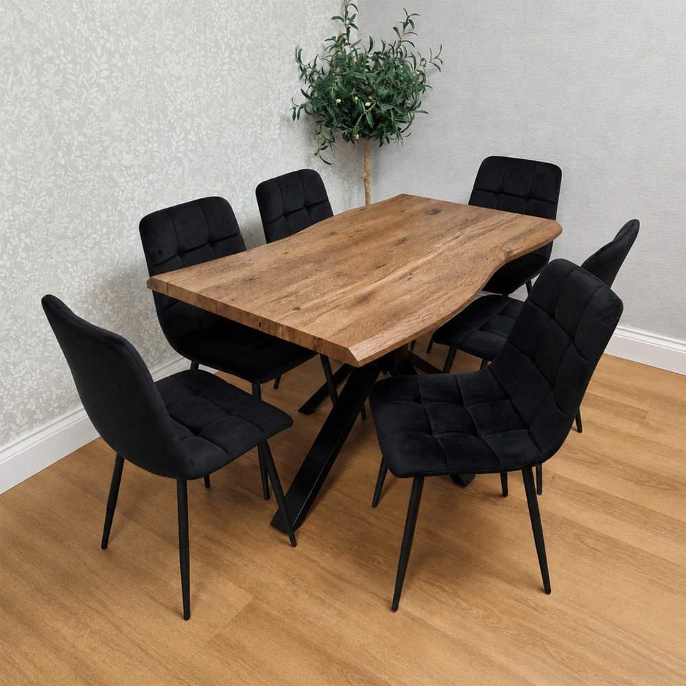 Kosy Koala 6 Seater Wooden Effect Velvet Dining Set Black Image 1