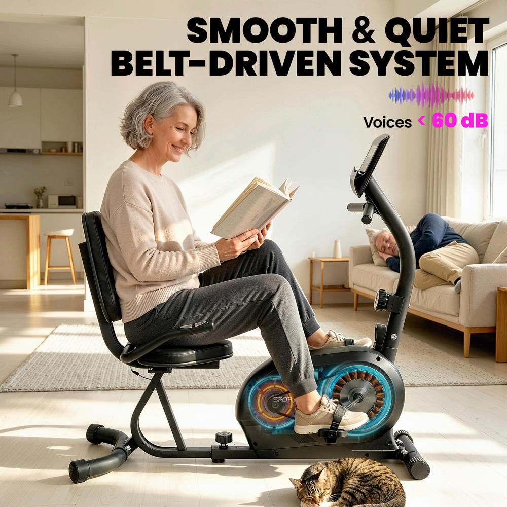 SPORTNOW Blue Magnetic Resistance Recumbent Exercise Bike with Bluetooth and App Connectivity Image 5