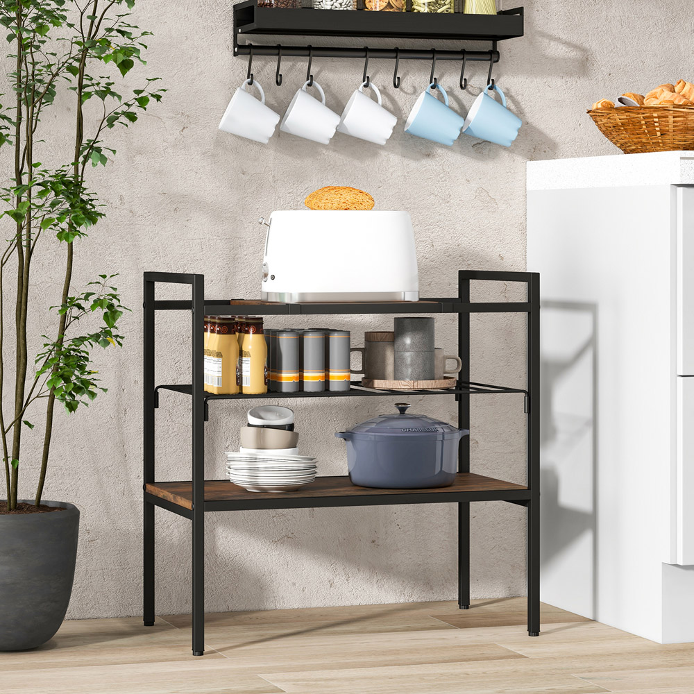 Costway 3 Shelf Rustic Brown Side Table with Removable Mesh Image 4