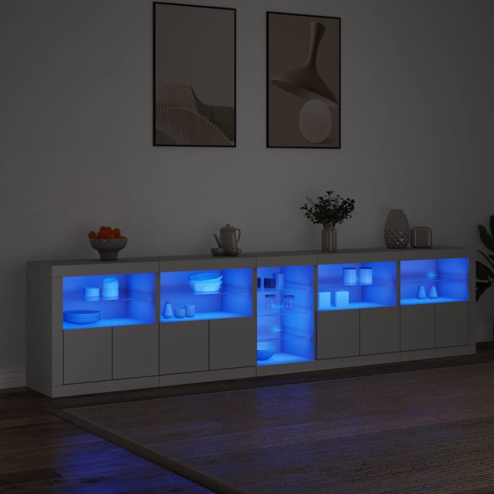 vidaXL 8 Door 12 Shelf White LED Sideboard 5 Piece Image 9