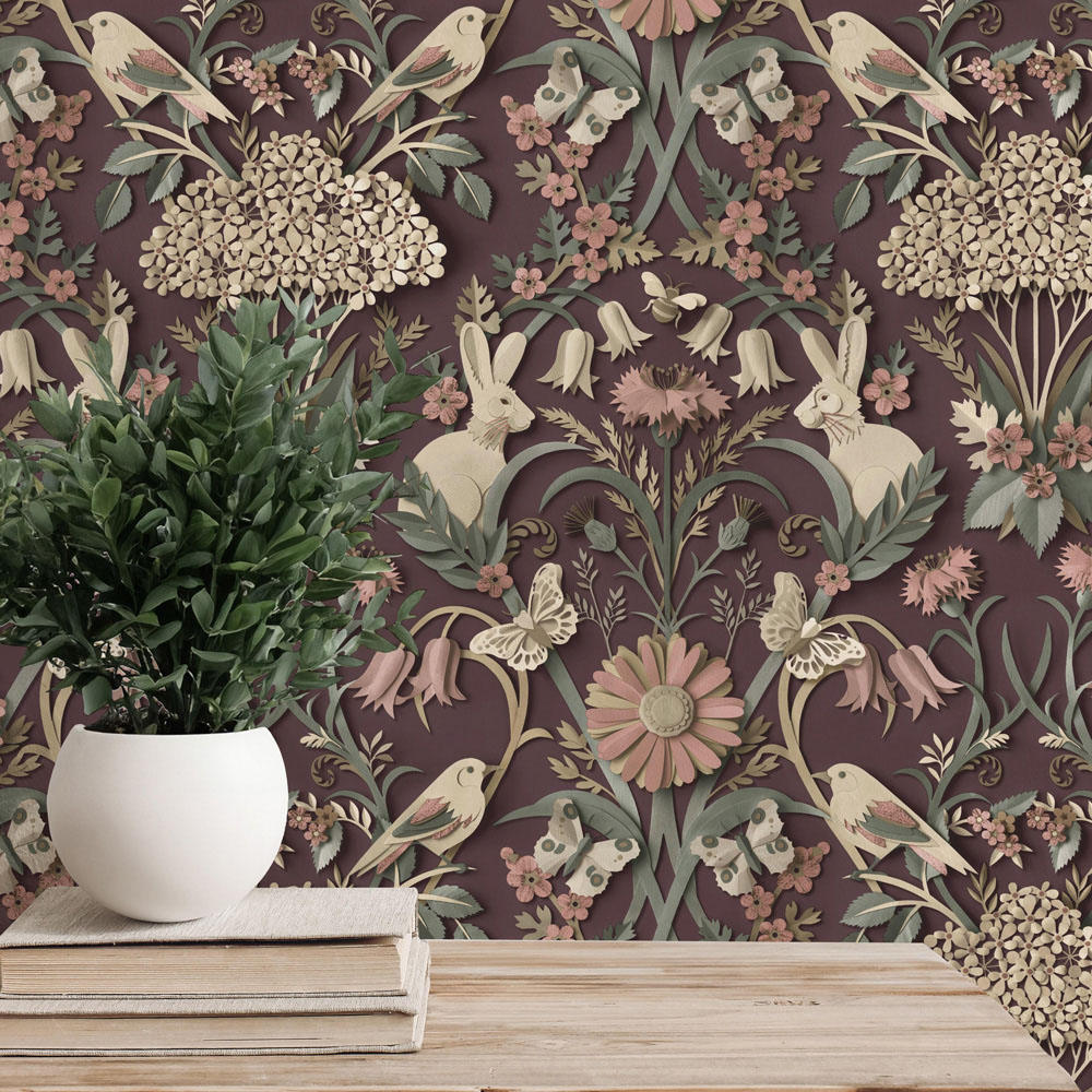 Fine Decor Woodland Plum Wallpaper Image 3