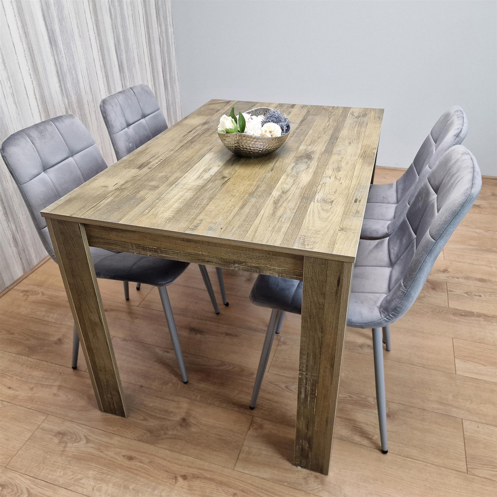 Portland 4 Seater Velvet Dining Set Rustic Effect and Grey Image 7