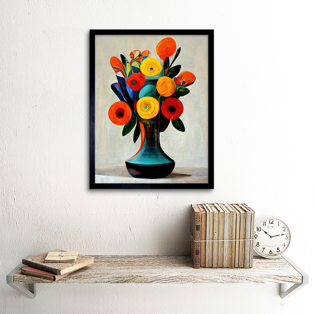 Wee Blue Coo Mid Century Style Orange Bright Floral Bouquet Framed Wall Art Print 30 x 41cm Image 2