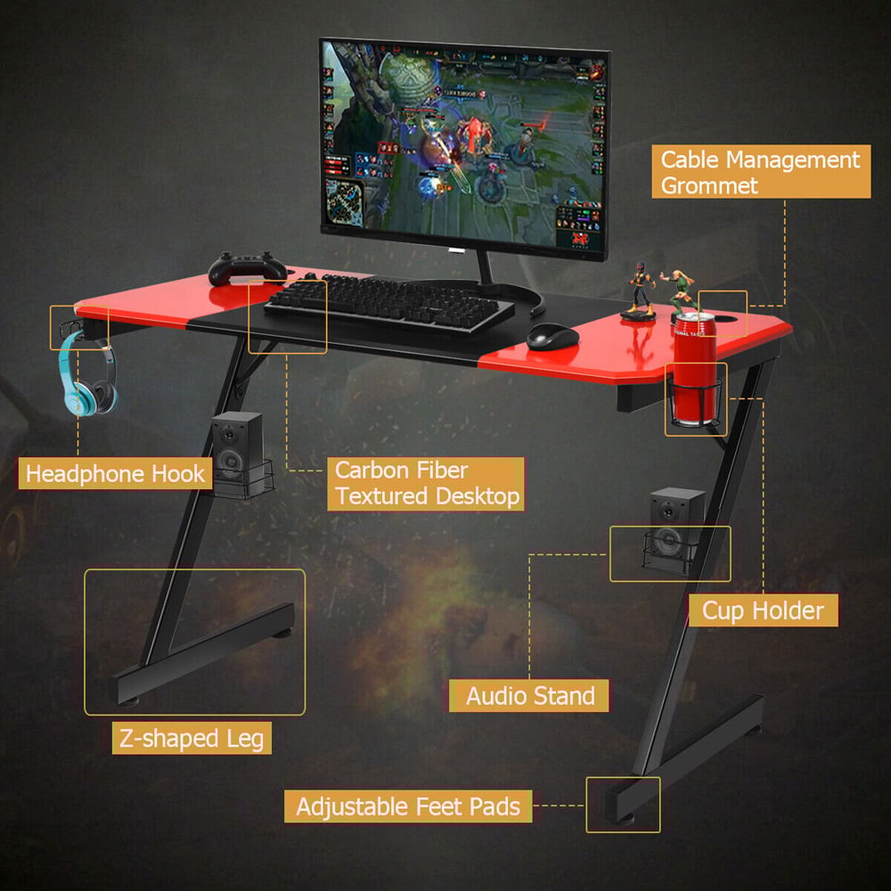 Costway Z Shaped Carbon Fibre Surface Gaming Desk Image 6