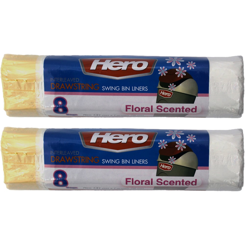 Hero Scented Drawstring Swing Bin Liner Bags White 60L 16 Pack Image 1