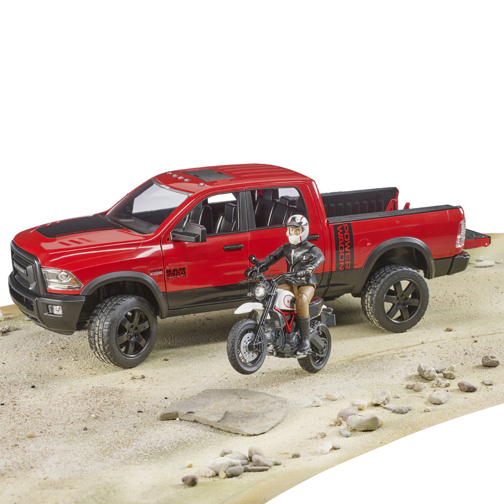 Bruder RAM 2500 Power Wagon with Scrambler Ducati Desert and Driver Figure Image 8