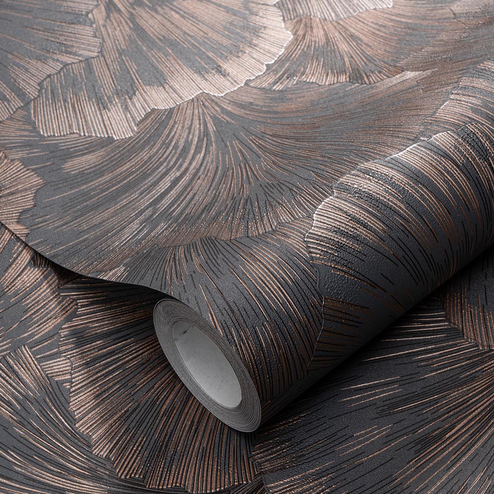 Erismann Stunning Ginkgo Flower Grey and Copper Vinyl Wallpaper Image 2