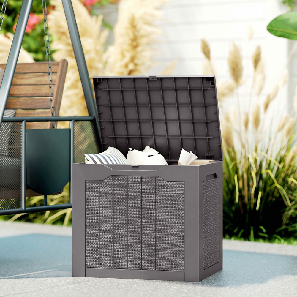 Outsunny 93L Brown Plastic Garden Storage Box Image 2