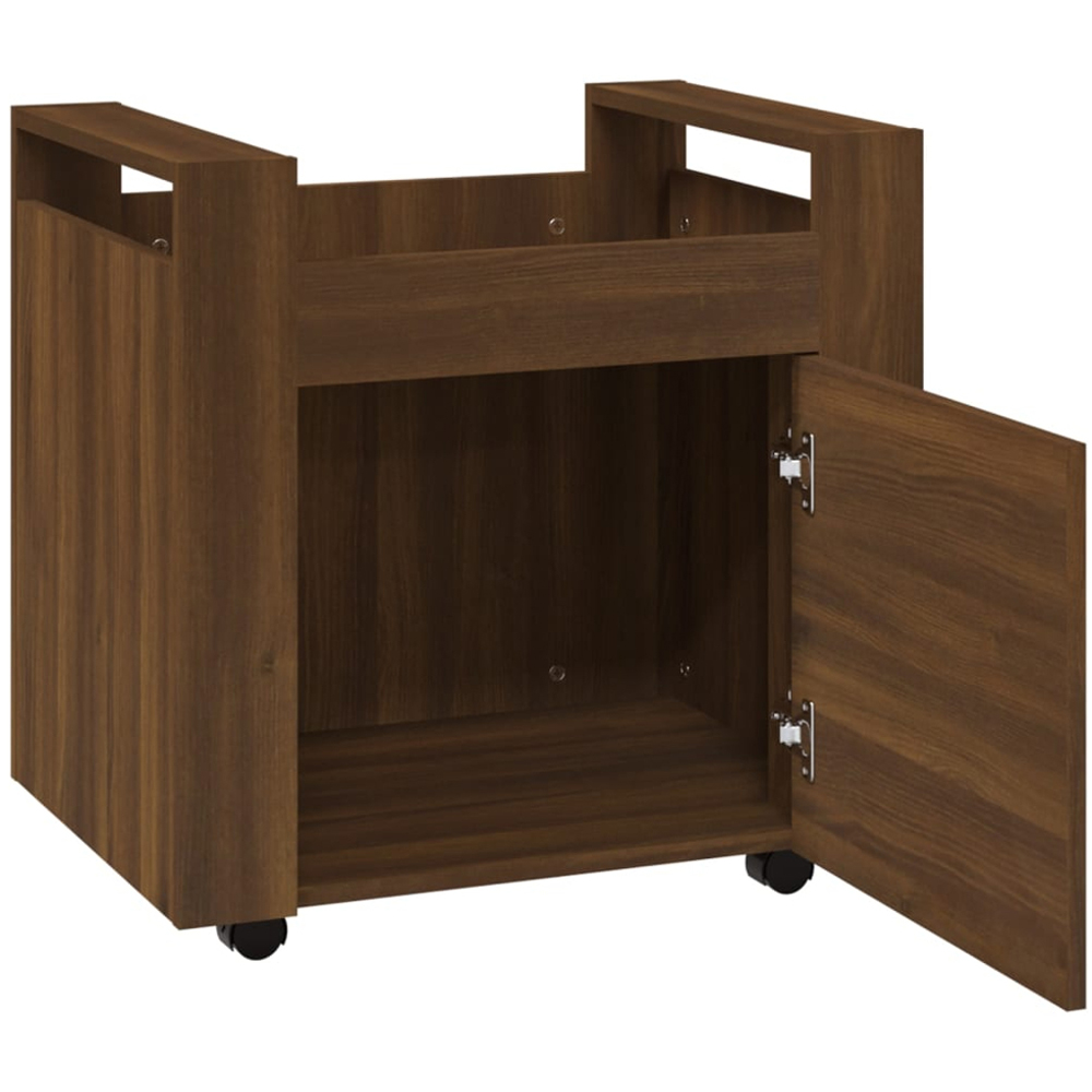 vidaXL Single Door Single Shelf Brown Oak Wooden Desk Trolley Image 4